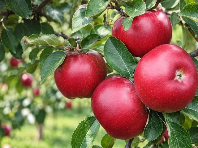 Raudoni obuoliai ant obels šakos – obelų kategorija